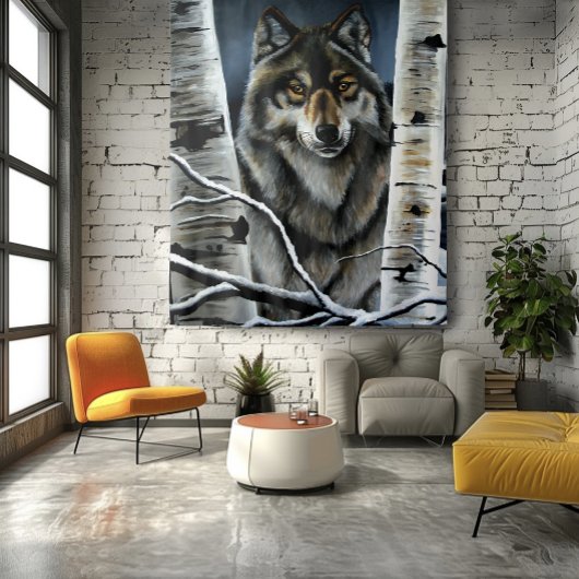 Mystieke Winter Alpha Wolf Berkene Bos Wildlife Wandkleed