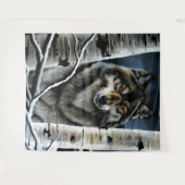 Mystieke Winter Alpha Wolf Berkene Bos Wildlife Wandkleed (Voorkant (horizontaal))