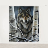 Mystieke Winter Alpha Wolf Berkene Bos Wildlife Wandkleed (Voorkant)