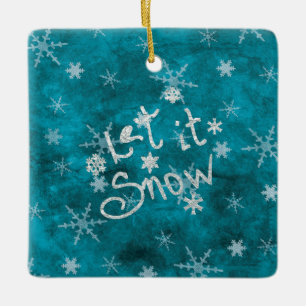 Mystieke Winter Blauw Zilveren Sneeuwvlokken Laat Keramisch Ornament