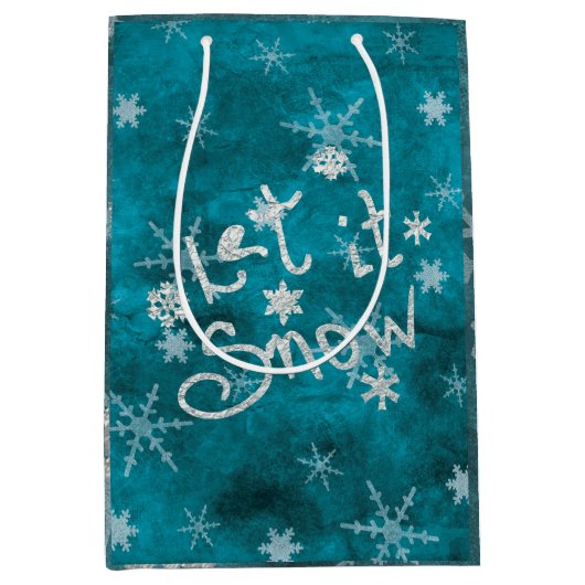 Mystieke Winter Blauw Zilveren Sneeuwvlokken Laat Medium Cadeauzakje (Voorkant)