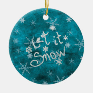 Mystieke Winter Blauwe Zilveren Sneeuwvlokken Laat Keramisch Ornament