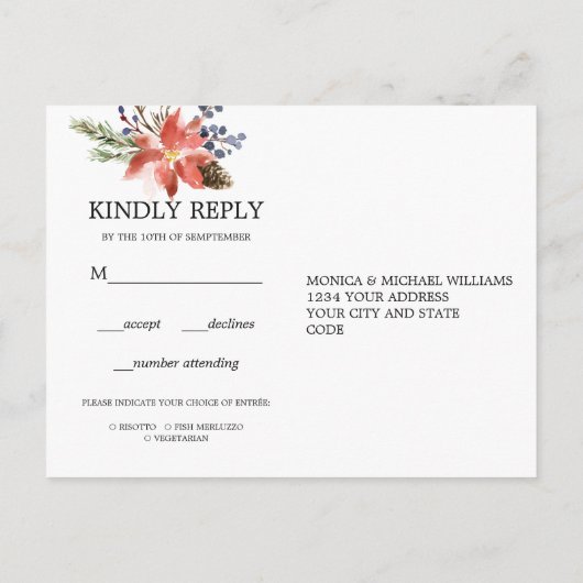 Mystieke Winter | Bloemenbruiloft RSVP MAALTIJD KE Uitnodiging Briefkaart (Achterkant)