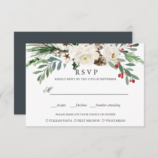 Mystieke Winter | BRUILOFT RSVP MAALTIJD KEUZE (Voorkant / Achterkant)