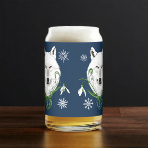 Mystieke Witte Arctische Wolf Winter Sneeuwklokje Blikvorm Glas