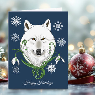 Mystieke Witte Arctische Wolf Winter Sneeuwklokje  Kaart