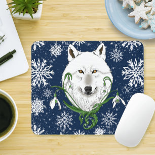 Mystieke Witte Arctische Wolf Winter Sneeuwklokje Muismat