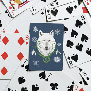 Mystieke Witte Arctische Wolf Winter Sneeuwklokje Pokerkaarten