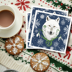 Mystieke Witte Arctische Wolf Winter Sneeuwklokje Servet