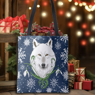 Mystieke Witte Arctische Wolf Winter Sneeuwklokje  Tote Bag