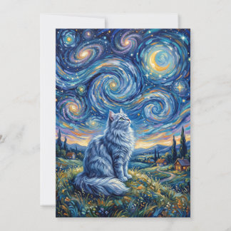 Mystieke Witte Kat en Kosmische Hemel | Fantasie Kaart