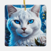 Mystieke Witte Kat met Blauwe Ogen Kerstmis Keramisch Ornament (Voorkant)
