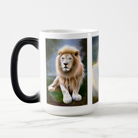 Mystieke Witte Leeuw AI Kunst Magische Mok (Links)