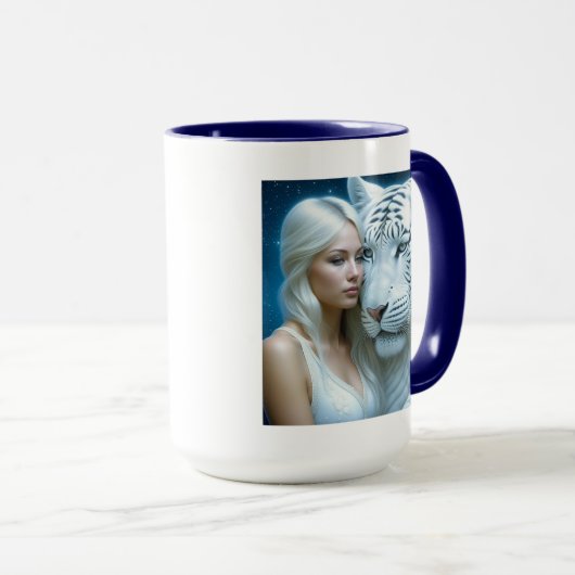 Mystieke witte tijger en mooie vrouw mok (Voorkant rechts)