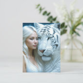 Mystieke witte tijger en vrouw briefkaart (Staand voorkant)