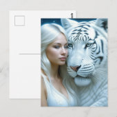 Mystieke witte tijger en vrouw briefkaart (Voorkant / Achterkant)