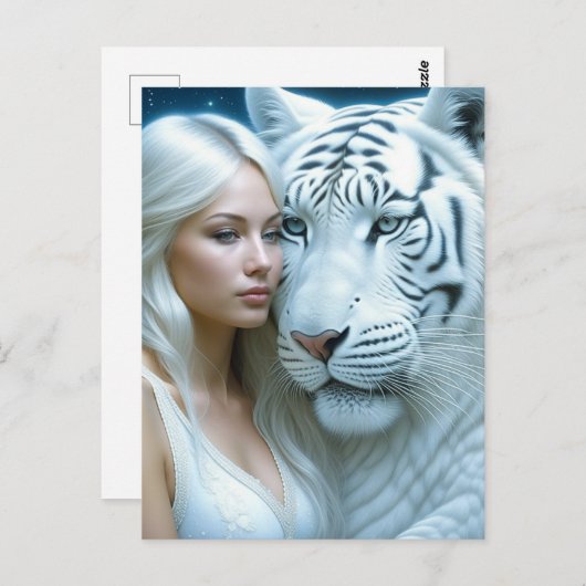Mystieke witte tijger en vrouw briefkaart (Voorkant / Achterkant)