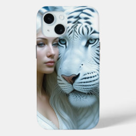 Mystieke witte tijger en vrouw iPhone 15 case
