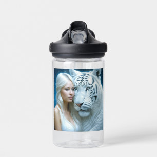 Mystieke witte tijger en vrouw gepersonaliseerd waterfles