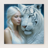 Mystieke witte tijger en vrouw legpuzzel (Verticaal)