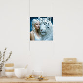 Mystieke witte tijger en vrouw poster (Keuken)