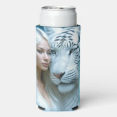 Mystieke witte tijger en vrouw seltzer blikjeskoeler (Seltzer Achterkant)