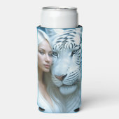 Mystieke witte tijger en vrouw seltzer blikjeskoeler (Seltzer Voorkant)