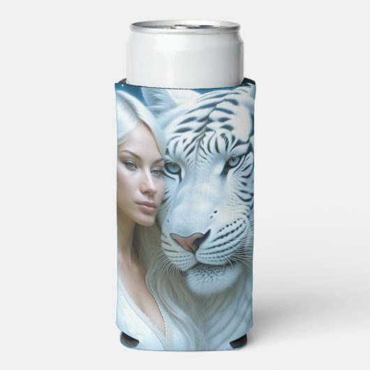 Mystieke witte tijger en vrouw seltzer blikjeskoeler (Seltzer Voorkant)