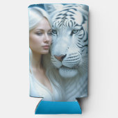 Mystieke witte tijger en vrouw seltzer blikjeskoeler (Achterkant)