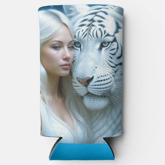 Mystieke witte tijger en vrouw seltzer blikjeskoeler (Voorkant)