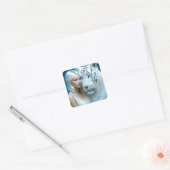 Mystieke witte tijger en vrouw vierkante sticker (Envelop)