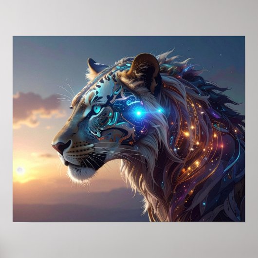 Mystieke Witte Tijger SciFi Fantasy Steampunk Kuns Poster (Voorkant)