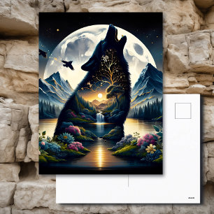 Mystieke wolf die huilt bij Moon Surreal Briefkaart