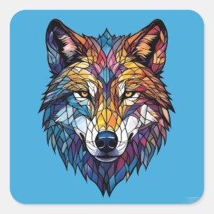 Mystieke wolf dierendecoratie, Boho cadeau Vierkante Sticker