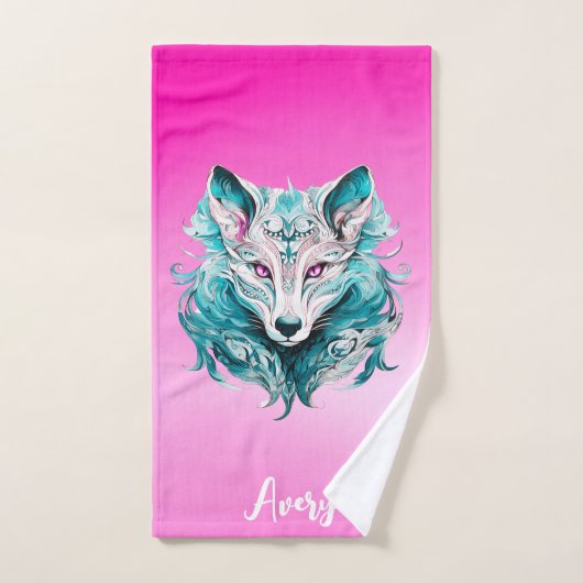Mystieke wolf | Elegante turquoise & roze wolf Bad Handdoek (Handdoek)