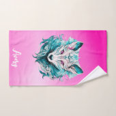 Mystieke wolf | Elegante turquoise & roze wolf Bad Handdoek (Handdoek)