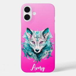 Mystieke wolf | Elegante turquoise & roze wolf iPhone 16 Plus Hoesje