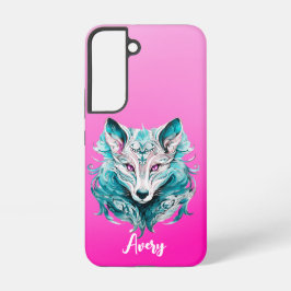 Mystieke wolf | Elegante turquoise & roze wolf Samsung Galaxy Hoesje