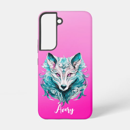 Mystieke wolf | Elegante turquoise & roze wolf Samsung Galaxy Hoesje (Achterkant)