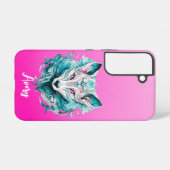 Mystieke wolf | Elegante turquoise & roze wolf Samsung Galaxy Hoesje (Achterkant horizontaal)