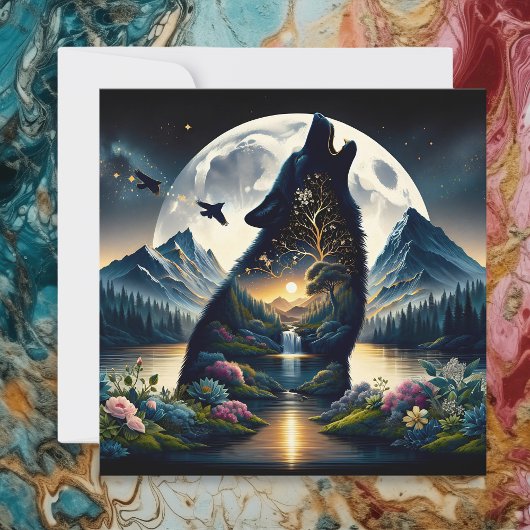 Mystieke Wolf Howling bij Moon Surreal Air Art