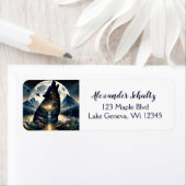 Mystieke Wolf Howling bij Moon Surreal Gepersonali Etiket (Insitu)