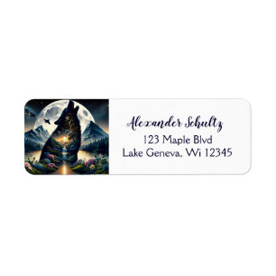 Mystieke Wolf Howling bij Moon Surreal Gepersonali Etiket