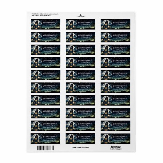 Mystieke Wolf Howling bij Moon Surreal Gepersonali Etiket (Full Sheet)