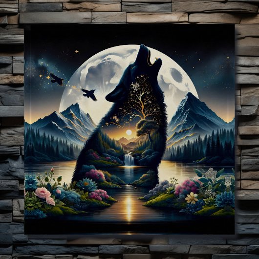 Mystieke Wolf Howling bij Moon Surreal Gepersonali Poster