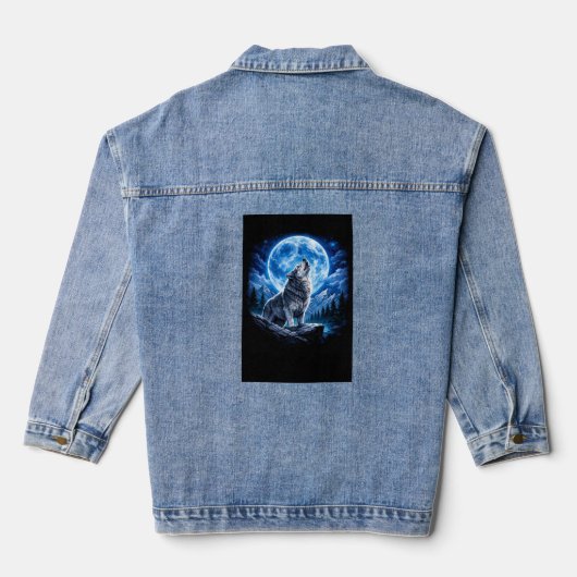 Mystieke Wolf Huilend Denim Jacket (Achterkant)