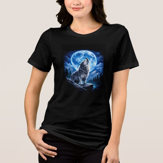 Mystieke Wolf Huilend Tri-Blend Shirt (Voorkant)
