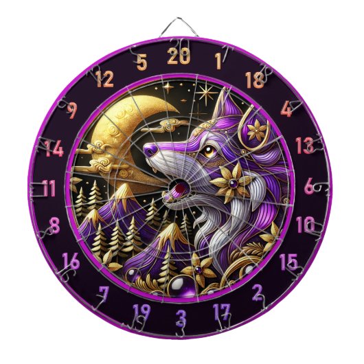 Mystieke wolf huilt bij volle maan dartbord (Voorkant)