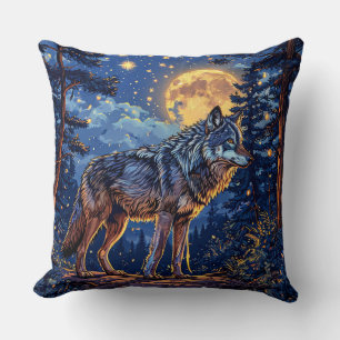 Mystieke Wolf Onder Maan 🌕🐺 Betoverde Bosnacht Kussen