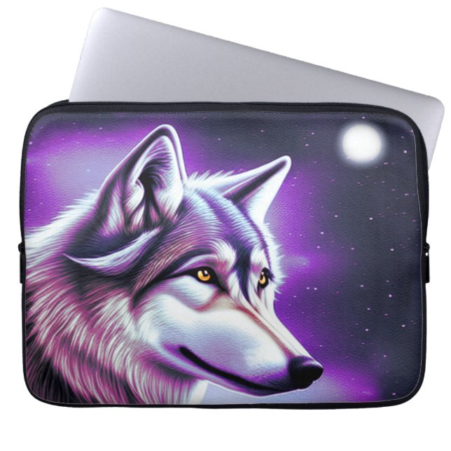 Mystieke Wolf 's Nachts Laptop Sleeve (Voorkant)